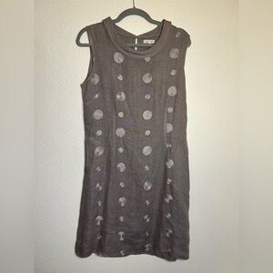 Lina Tomei Linen Polka Dot Taupe Gray Dress Size S